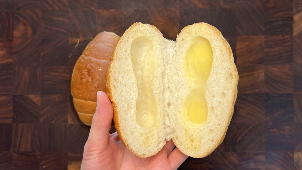 butter rolls in half